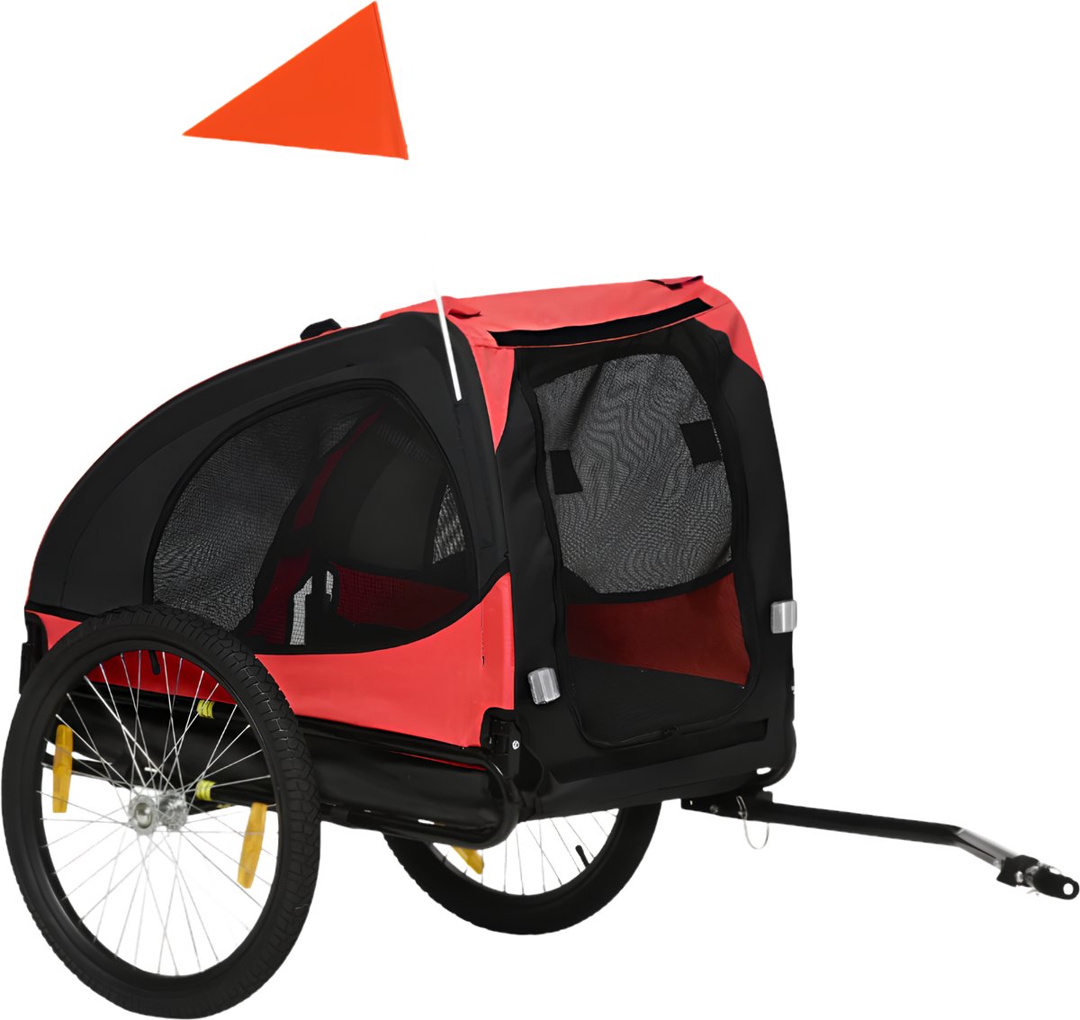 Hondenfietskar – Opvouwbare Fietsaanhanger met Mesh Vensters – Rood