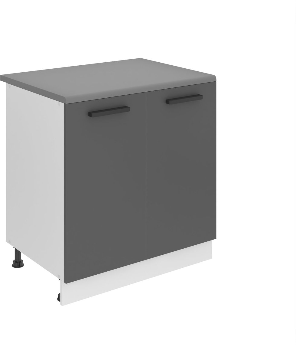 BELINI Keukenonderkast SD 80 cm met 2 Deuren met Werkblad - Zilver Mat