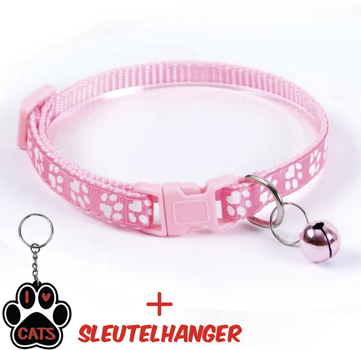 SilverAndCoco® - Licht Roze Katten Halsband met Bel met Gratis Sleutelhanger | Velvet Kat Kitten Bandje met belletje | Kattenhalsband Suède Gouden | Cat Kleding Decoratie Poezen | Kattenbandje Huisdier Poes - Pink