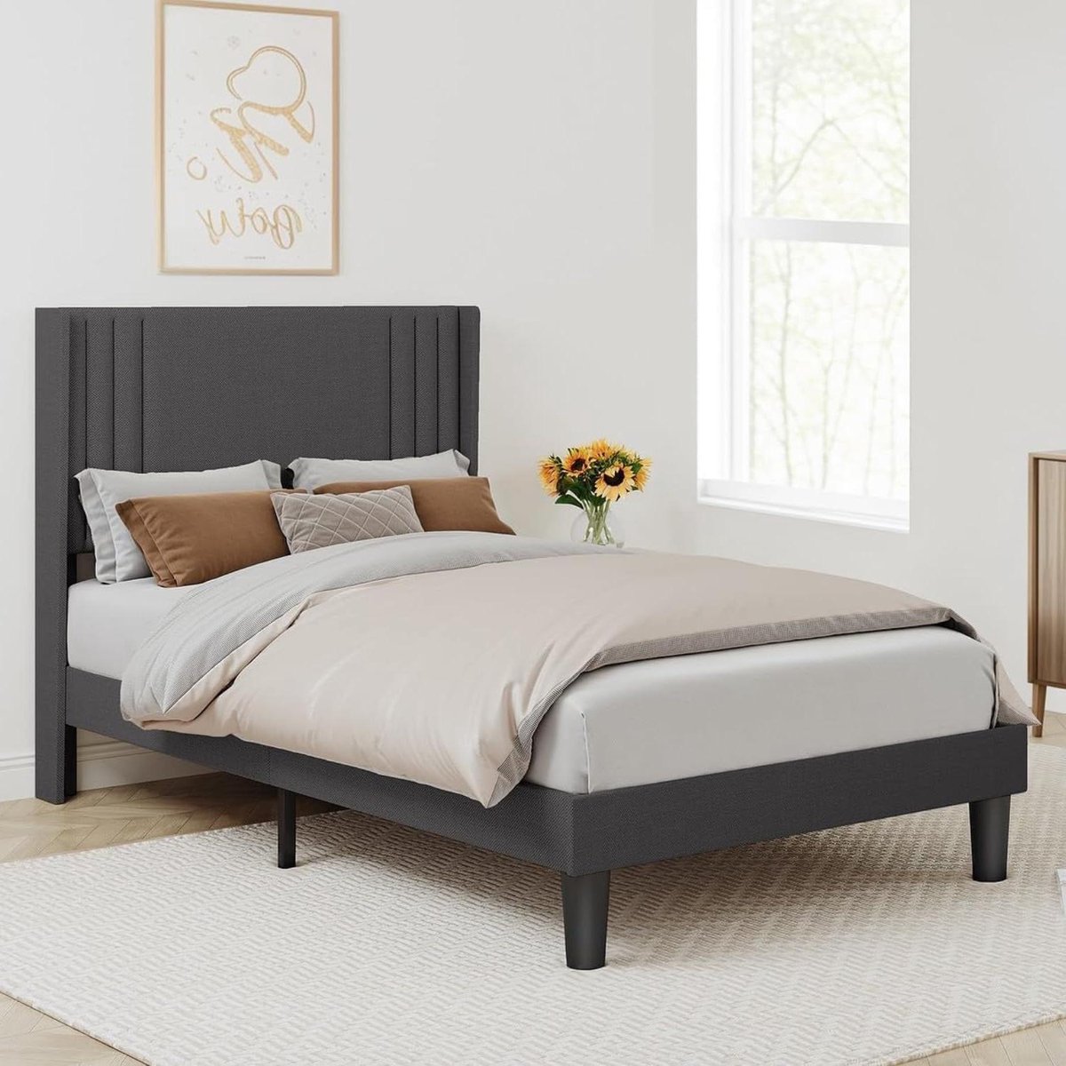 Gestoffeerd Tweepersoonsbed - Metalen Frame Bed - Slaapcomfort Verbeteren - Geluidsloos Ontwerp - 120x200 cm - Donkergrijs
