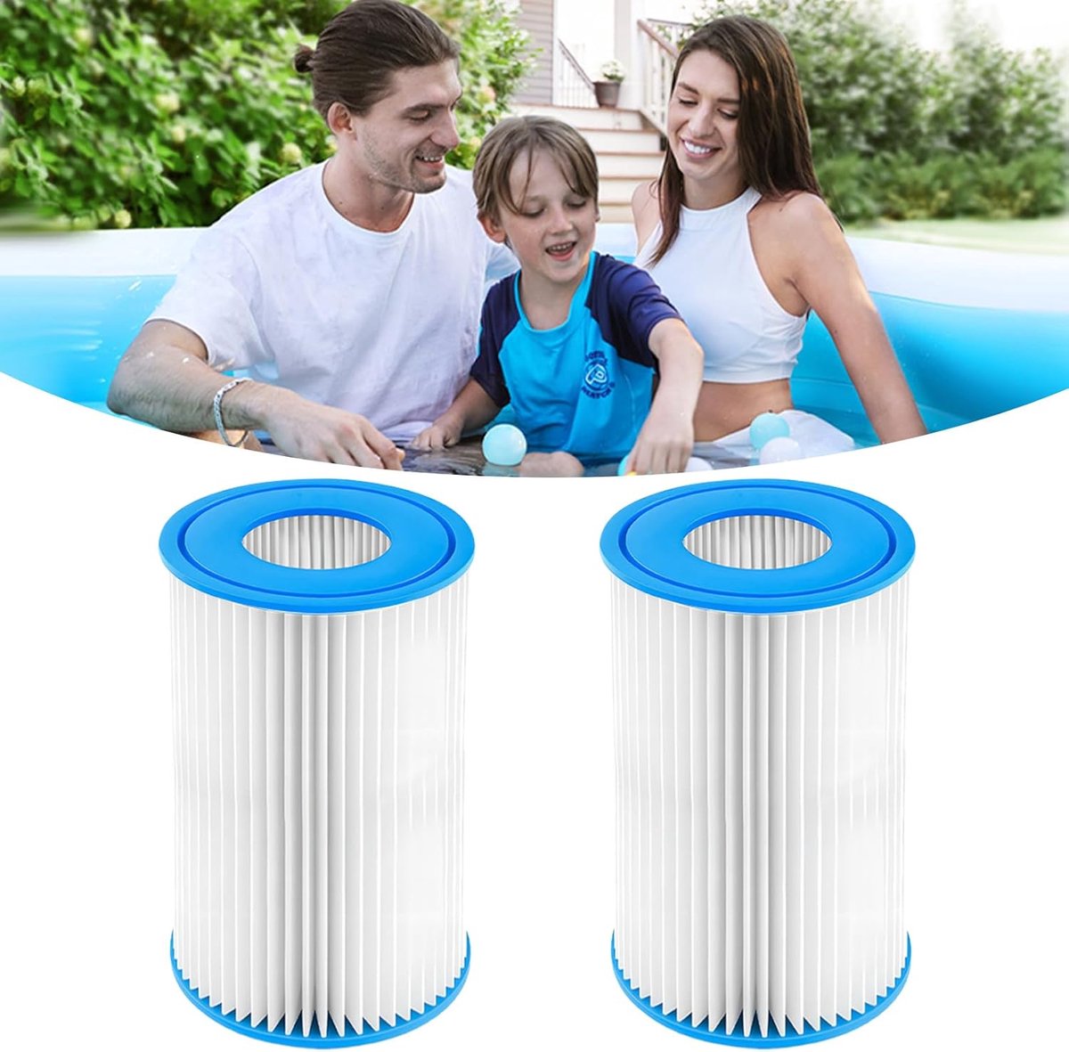 SnelShoppen - 6-delige set filterpatronen voor zwembad, precisie-filtratie, compatibel met Bestway Miami, Monaco Lay-Z-Spa, Vegas, Palm Springs, blauw