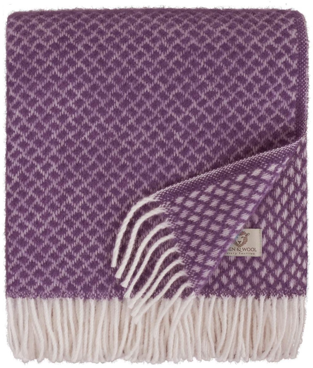SnelShoppen - Zachte Warme Wollen Deken Lila Violet 130 x 170 cm - 100% Nieuw-Zeelandse Wol - Woondeken Plaid Voor Bank Bed Fauteuil Slaapbank Winterd