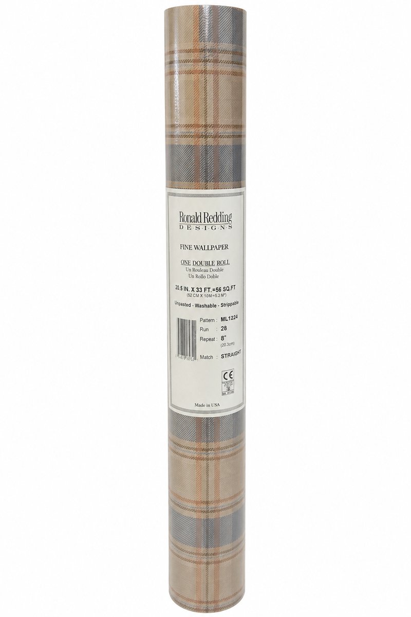 Ronald Redding Design Ruit Behang Beige/Grijs – Klassiek Engels Schotse Ruit – Vliesbehang – 52 cm x 10 m