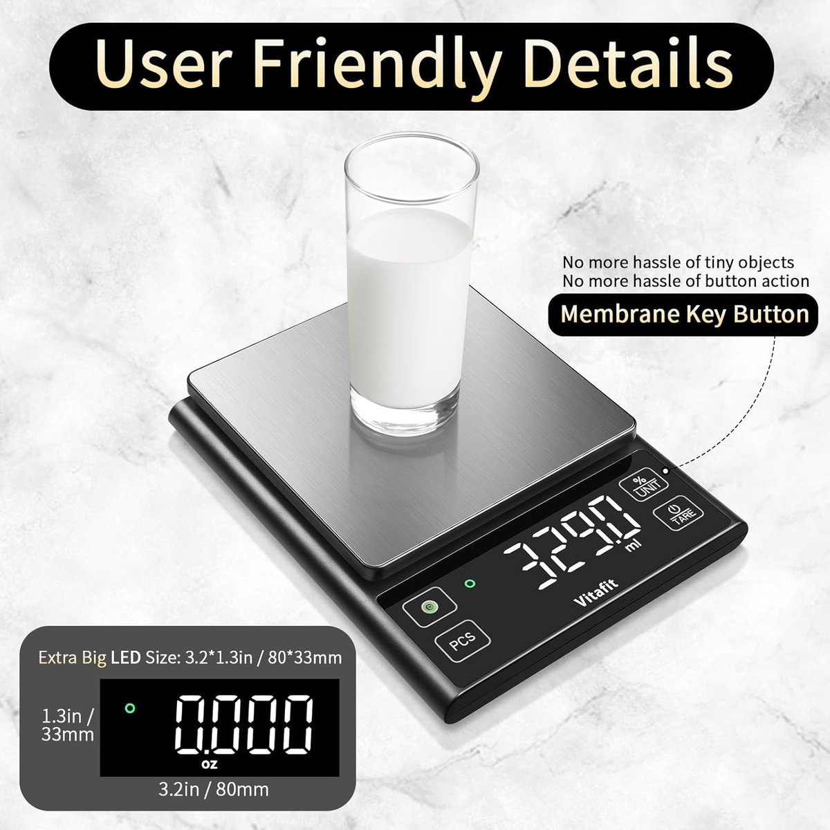 Thijox - Digitale Keukenweegschaal 5kg - Nauwkeurigheid 0.1g - Roestvrijstalen Voedselweegschaal met LED Scherm - Perfect voor Koken, Bakken en Koffie