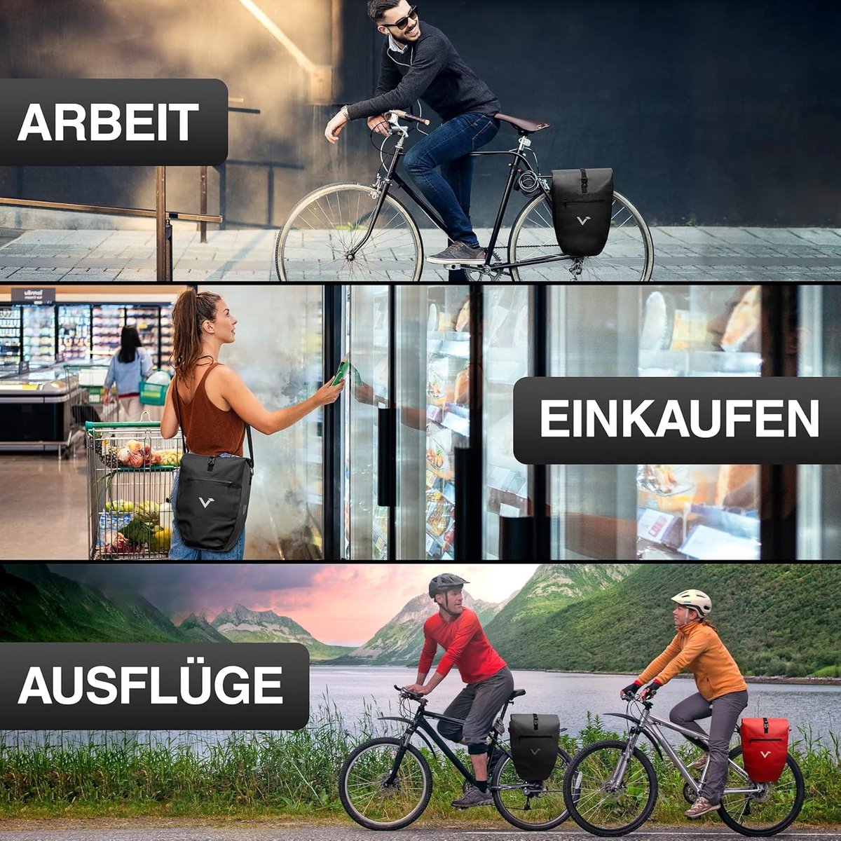 SnelShoppen - Grote waterdichte bagagedragertas met reflectoren, afsluitbare fietstas voor bagagedrager, stevige pasvorm, meervoudig bekroond voor duu