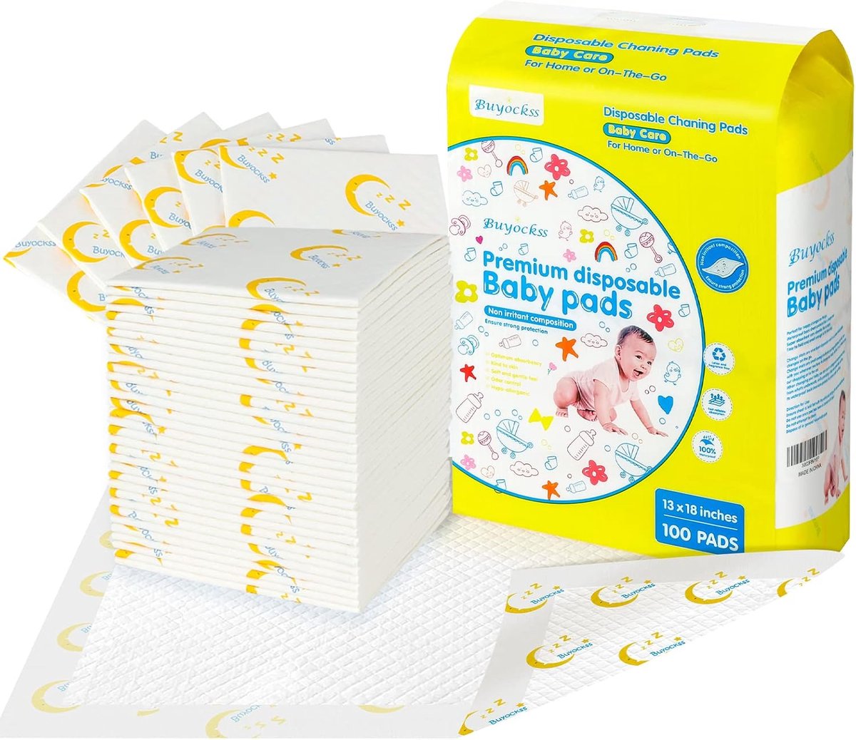 SnelShoppen - Wegwerp-aankleedkussens voor baby's, 100 stuks, incontinentieonderlegger, luierverschoners, snel absorberend, zacht, ademend, waterdicht