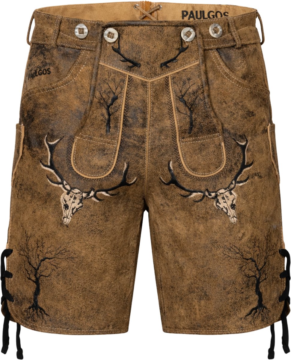 PAULGOS heren-traditionele lederen broek, kort - HK6 ANTIK - echt leer - verkrijgbaar in 2 kleuren - maat 44 - 60