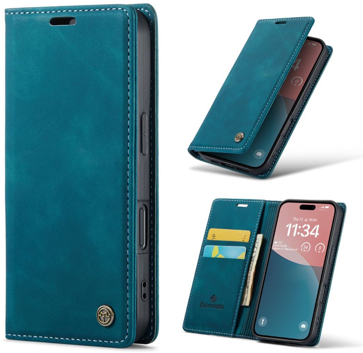 Casemania Hoesje Geschikt voor Apple iPhone SE (2022 & 2020) - Emerald Green - Dunne Portemonnee Book Case - Slim Wallet Case met Pasjeshouder