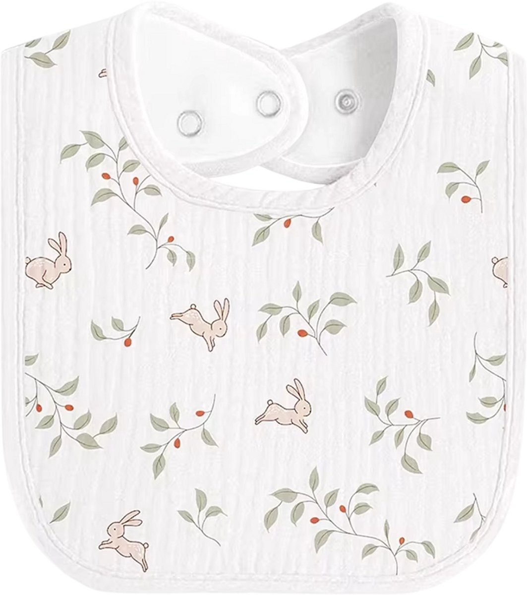 Mousseline Baby Slabbetjes – Zachte Katoenen Kwijlslab, Absorberend Tandjes Slabbetje voor Pasgeboren Baby’s, Herbruikbare Voedingsslab Unisex - Konijn