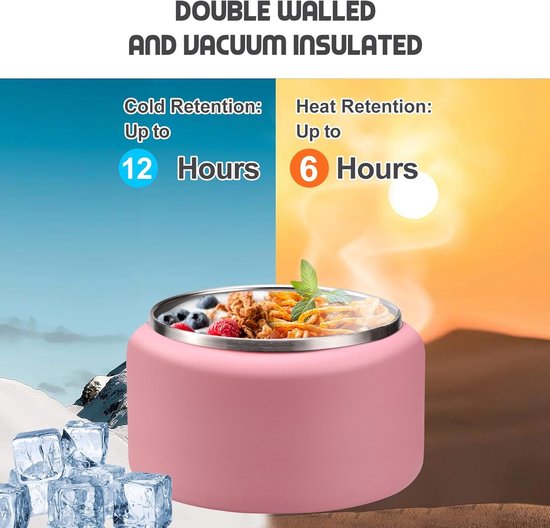 Thermocontainer voor voedsel 400 ml in roze, ideaal voor onderweg, warm of koud eten bewaren — afbeelding 3