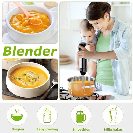 SP® Staafmixer Set - Elektrische Staafmixer - Elektrische 4-in-1 Staafmixer - Zwart - 9cm x 9cm x 37cm van S&P — afbeelding 3