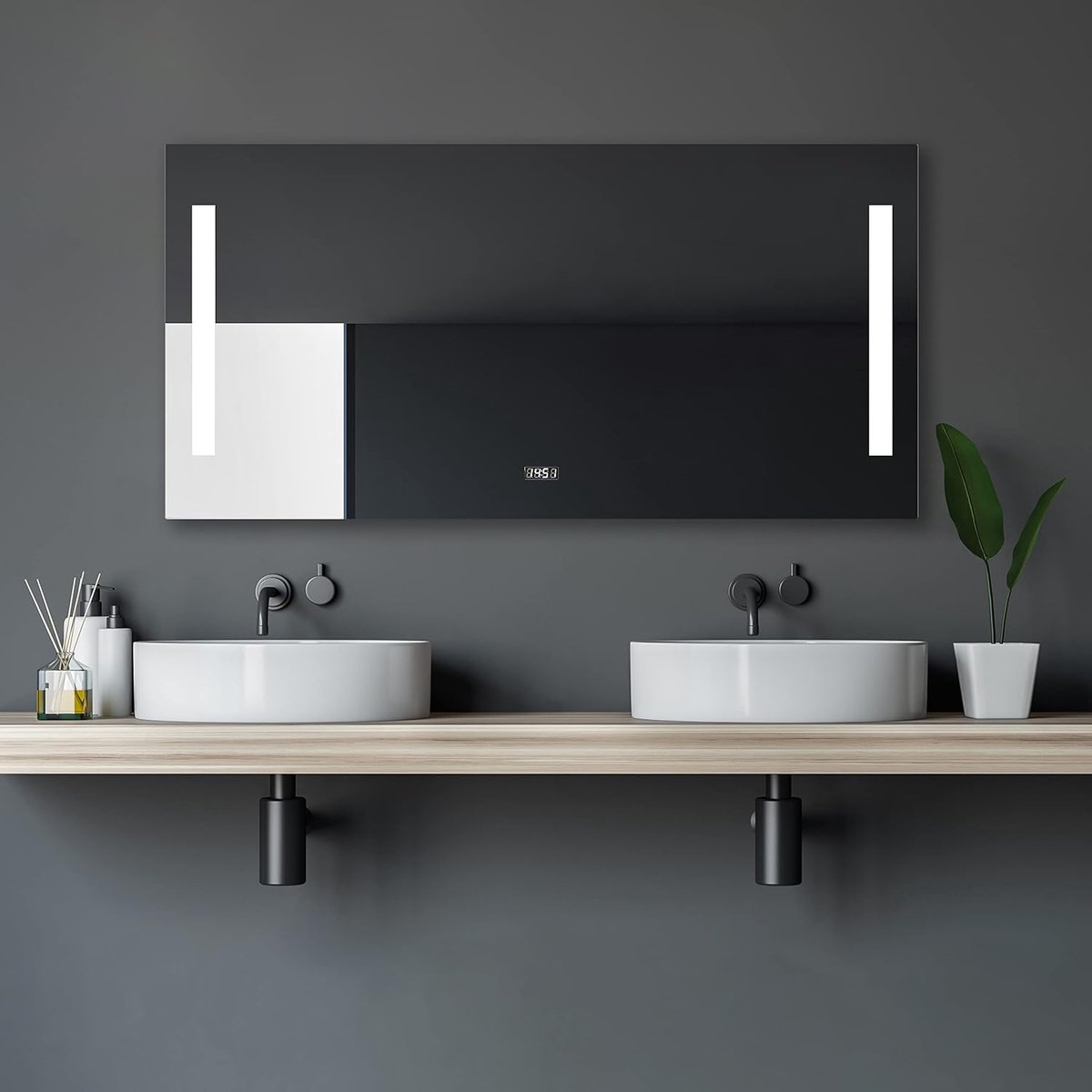 SnelShoppen - Talos Star Badkamerspiegel met Digitale Klok, 4200K Lichtkleur, 120x60 cm, Verlicht Spiegel voor Badkamer, Woonkamer, Make-up, Modern De