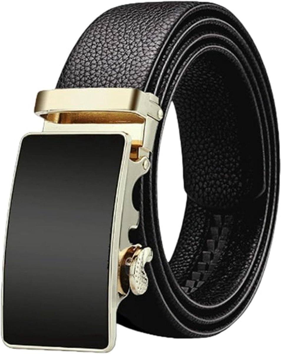 KZQ Herenriem met automatische gesp - Verstelbaar vegan leren riem, glanzend lychee patroon - Voor zakelijk en casual - Zwart-120 3.9cm