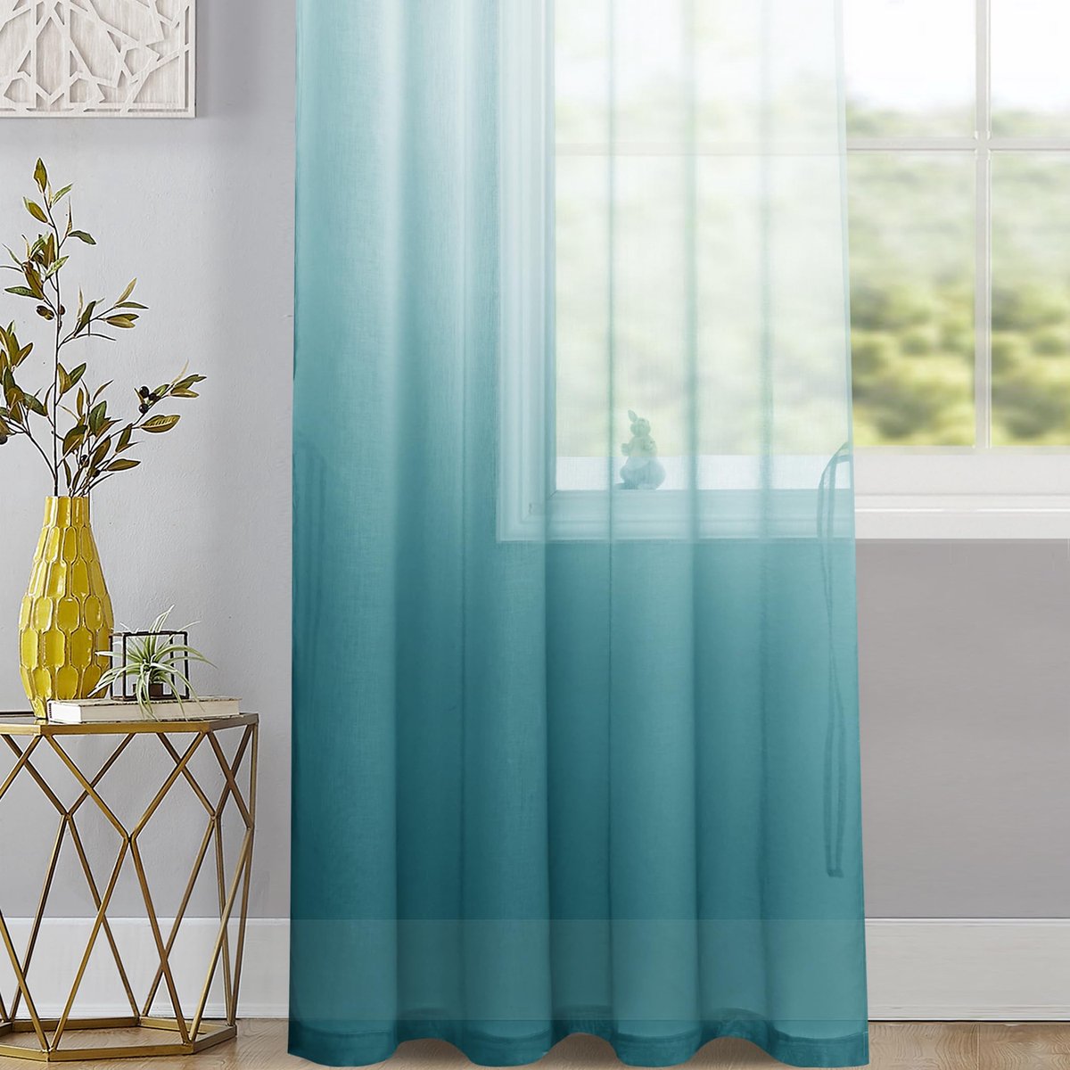 SnelShoppen - Voile gordijnen met ringen set van 2 - Kleurverloop gordijnen - Sheer Ombre gordijnen - H175xB140cm - Blauw voor slaapkamer en woonkamer