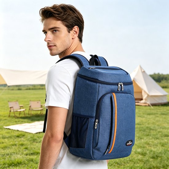 Geïsoleerde picknickrugzak - Waterdichte en verkoelende rugzak met grote inhoud - 23 l - Lekvrije picknicktas - Geschikt voor kamperen, picknicks, barbecues, reizen en buitenactiviteiten - Klassieke stijl - Lichtgrijs — afbeelding 2