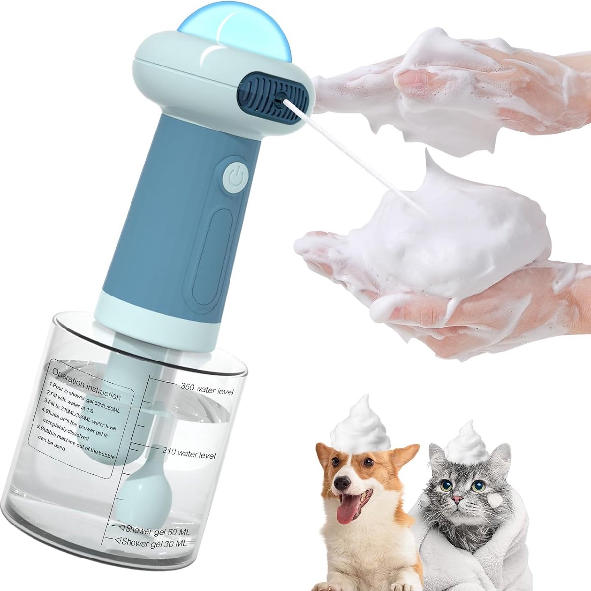 KZQ Elektrische automatische shampoodispenser voor honden en katten - Schuimend voor diepe reiniging - Geschikt voor keuken badkamer en buitengebruik - Blauw
