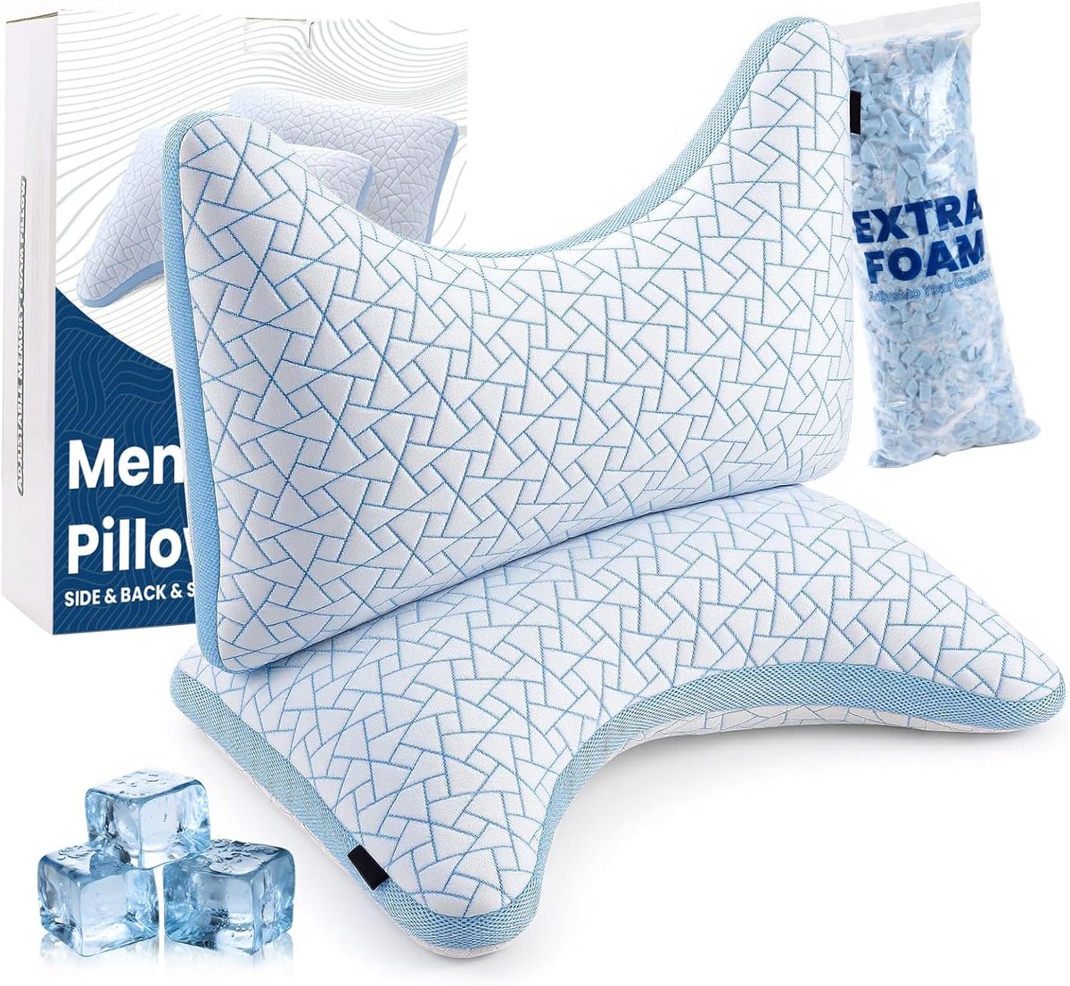 SnelShoppen - Verkoelend kussen voor zijslaper, ergonomisch traagschuim kussen, verstelbaar, voor nek- en schouderpijn, ademend en wasbare hoes, set v