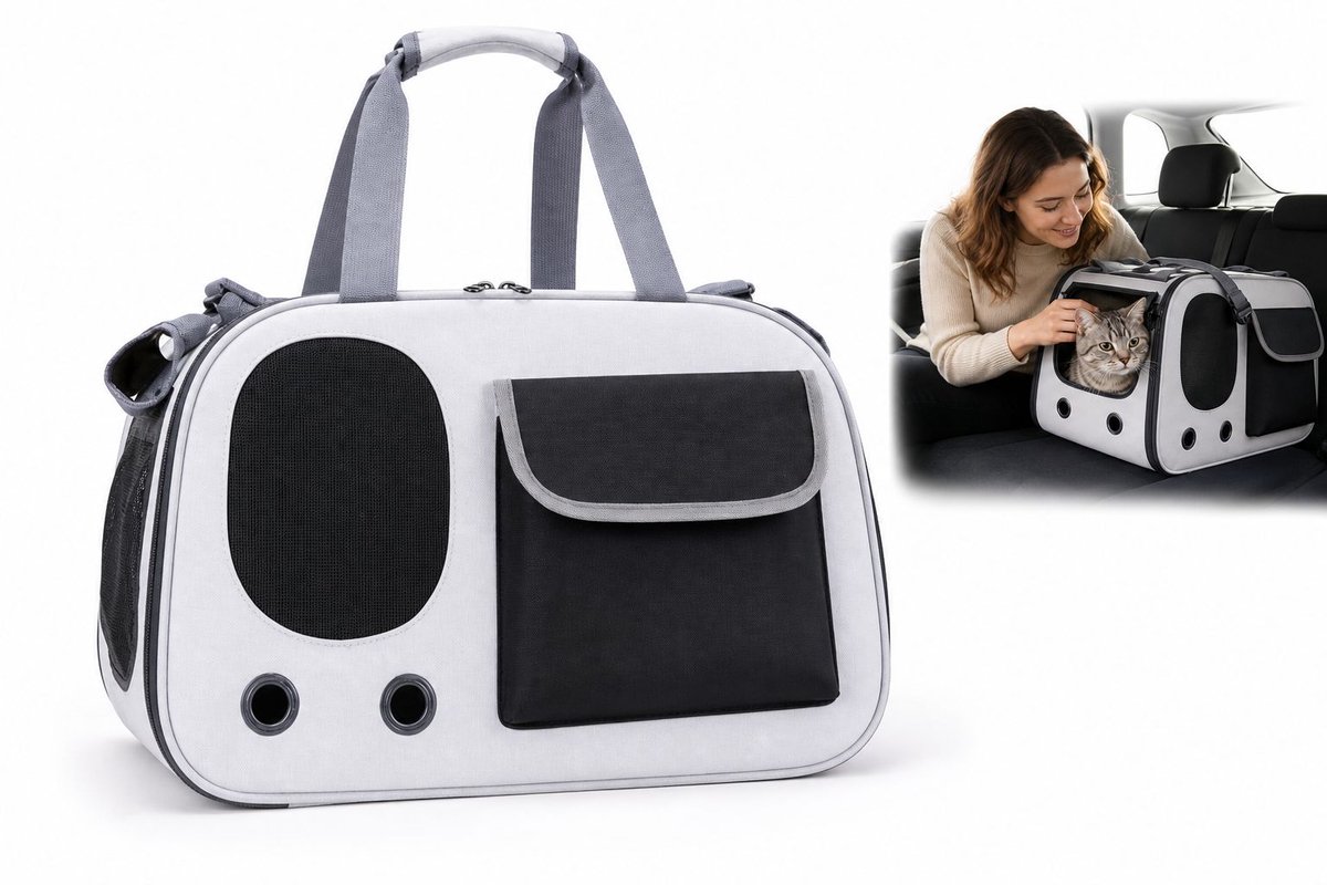 VHV - Reismand Kat en Hond 45 x 26 x 28 cm - Opvouwbare Draagtas met Ventilatie - Voor Auto en Reizen