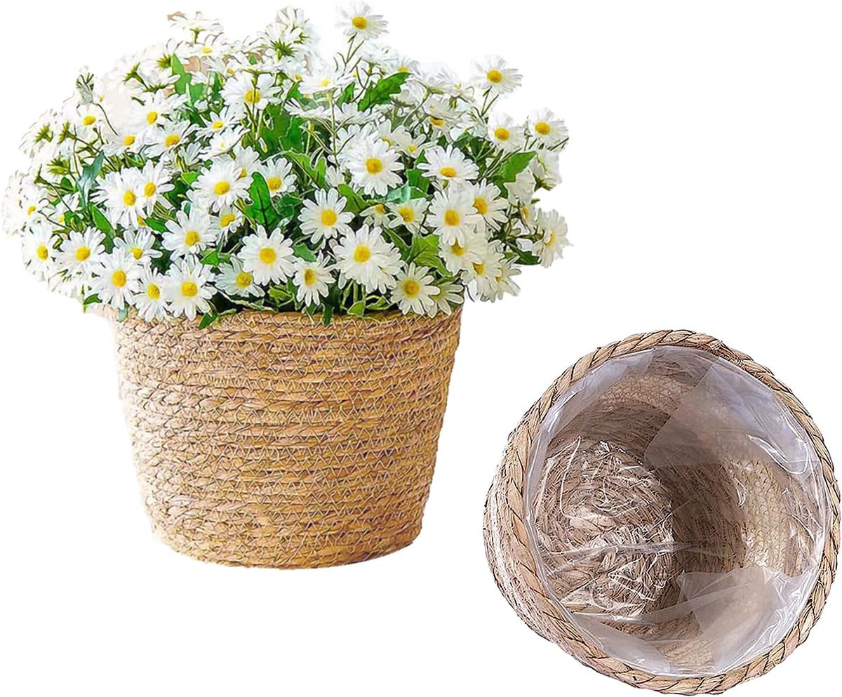 SnelShoppen - 2-delige set rotan bloempotten, gevlochten plantenmanden voor handplanten, wilgenpotten, natuurlijk voor bloemen, huisdecoratie voor bru