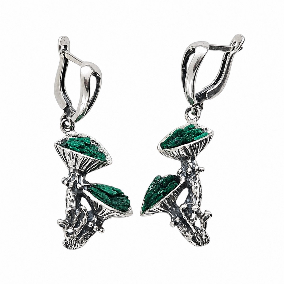 HAYAN Mushrooms zilveren oorbellen dames met malachiet - 925 zilver
