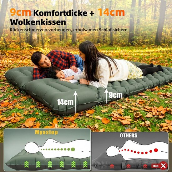 Opblaasbare Kampeerluchtbed - Tweepersoons Matras - Kamperen en Reizen - Geïntegreerde Voetpomp - 196x134x9cm - Groen — afbeelding 4