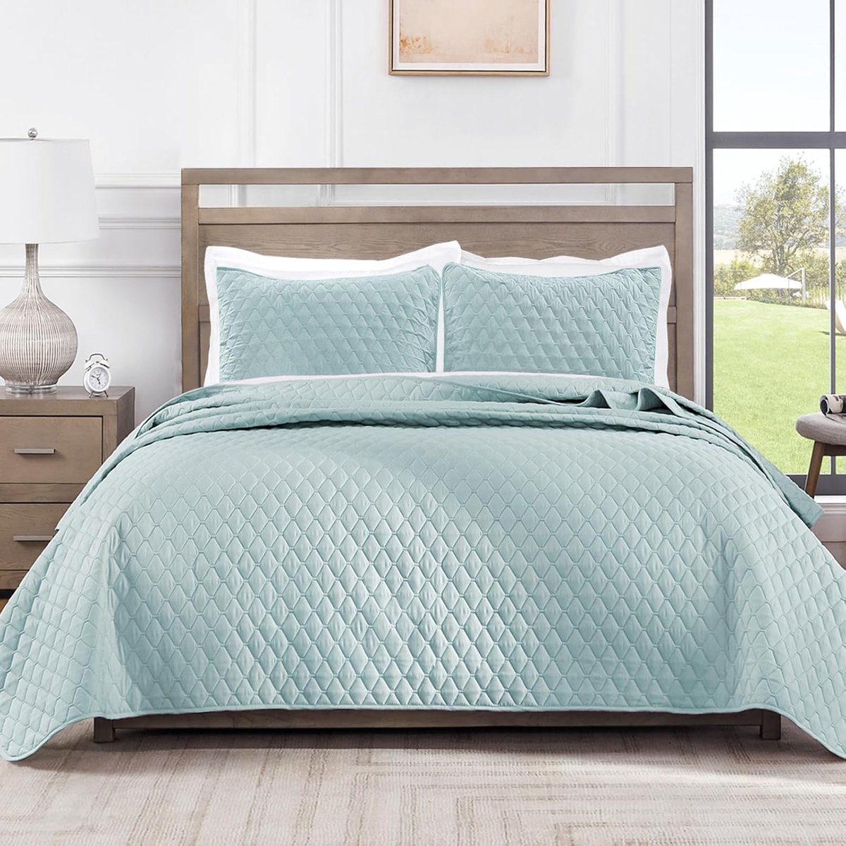 SnelShoppen - Omkeerbare sprei als bedsprei met kussenslopen | 220 x 240 cm, groot dekbed voor alle seizoenen, licht en zacht, machinewasbaar, lichtbl