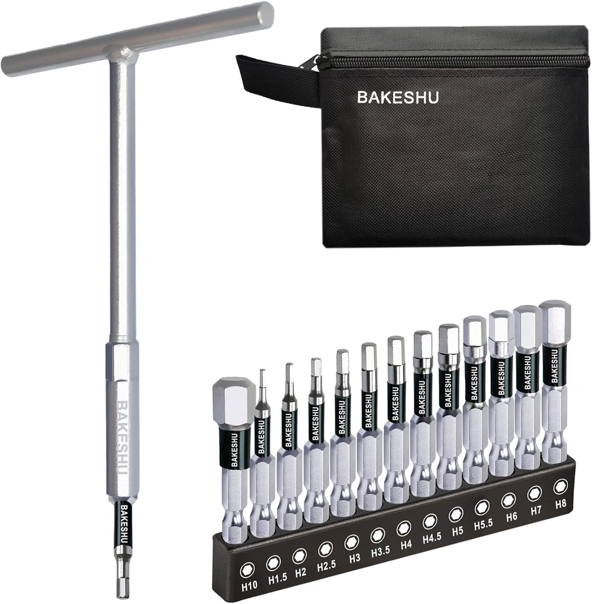 SnelShoppen - 13-delige T-greep inbussleutelset, metrisch H1,5-10 mm zeskantsleutelset voor meubelmontage, fiets, motorfiets, mechanisch onderhoud en