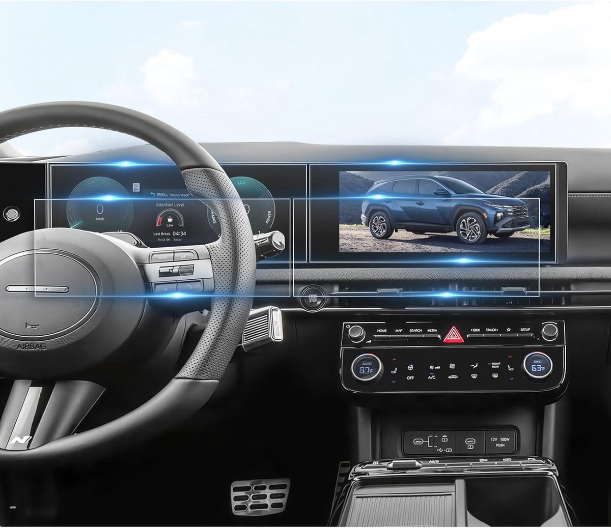 Beschermfolie voor Hyundai Tucson NX4 2025, 12.3 Inch, Nano Screen Protector, Krasbestendig en Hoogwaardige Bescherming voor Scherm en Navigatie