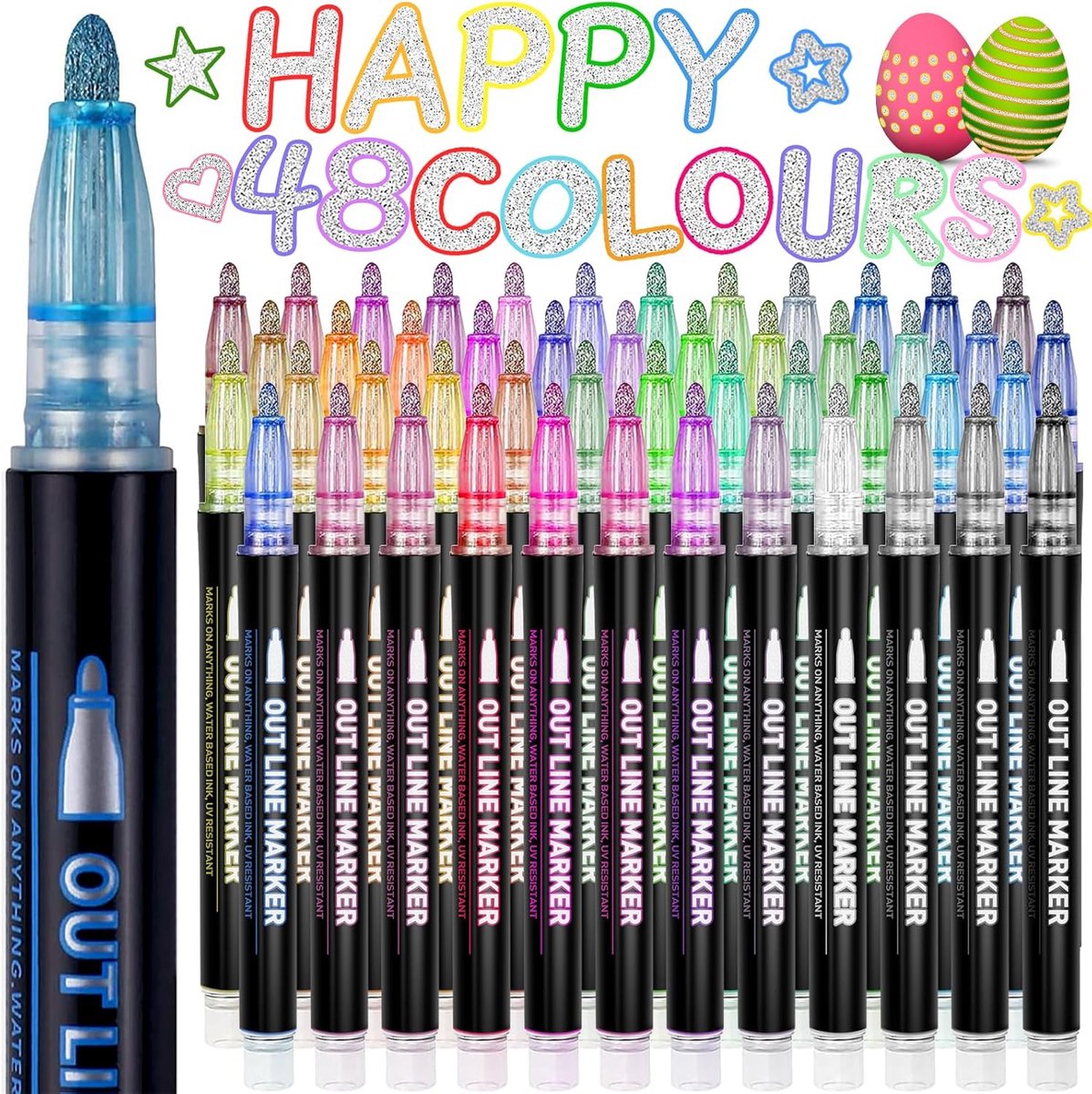 SnelShoppen - 48 Glitterpennen voor Tienermeisjes, Omlijningsstiften voor Creatieve Kinderen, Kleurstiften voor Verjaardagscadeaus, Kousvullers en Kun