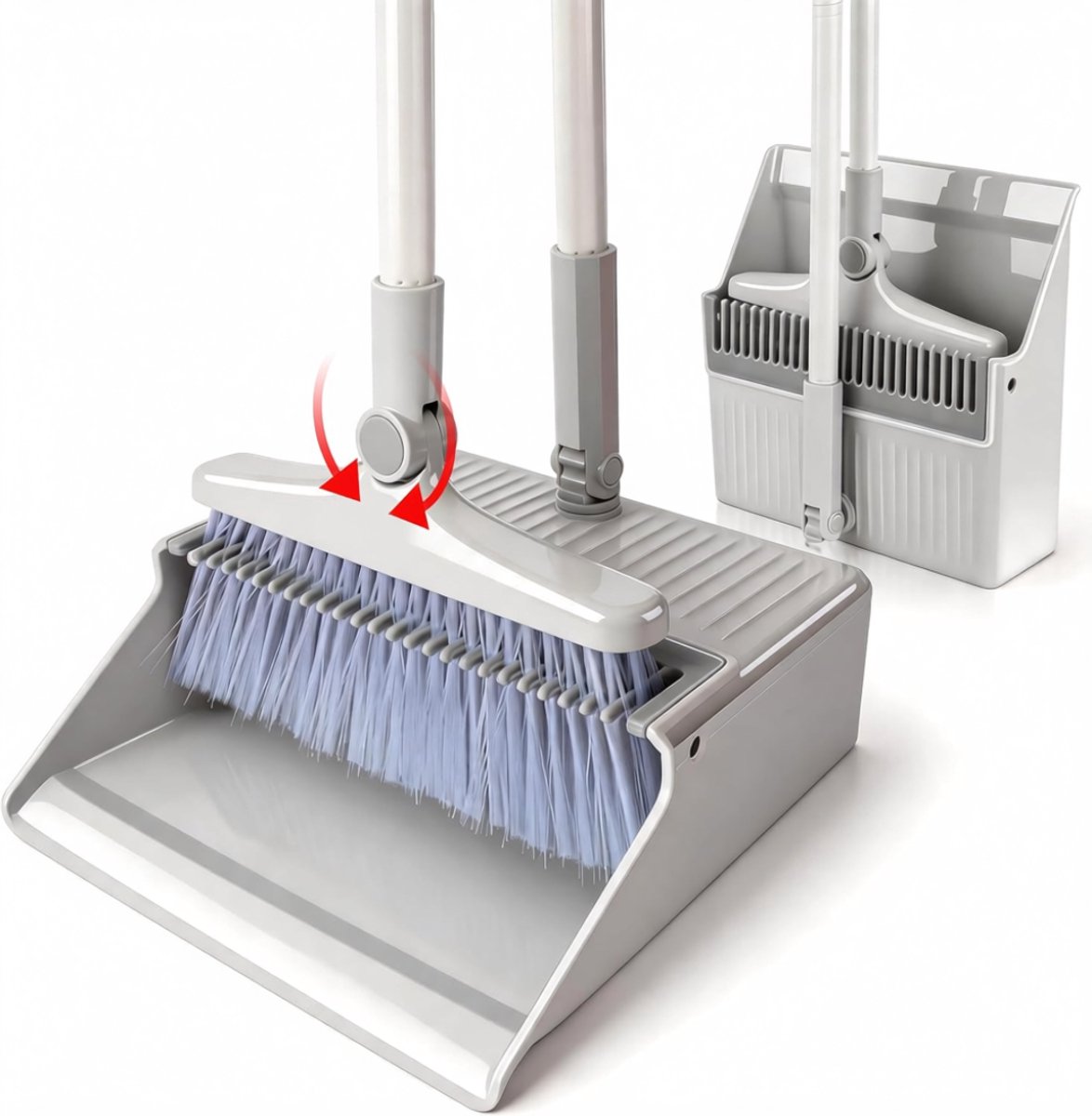 SNJY® Stoffer en Blik met Lange Steel - Vuilblik - Veger en Blik - Bezem - Verstelbaar 104-127 cm - Wit
