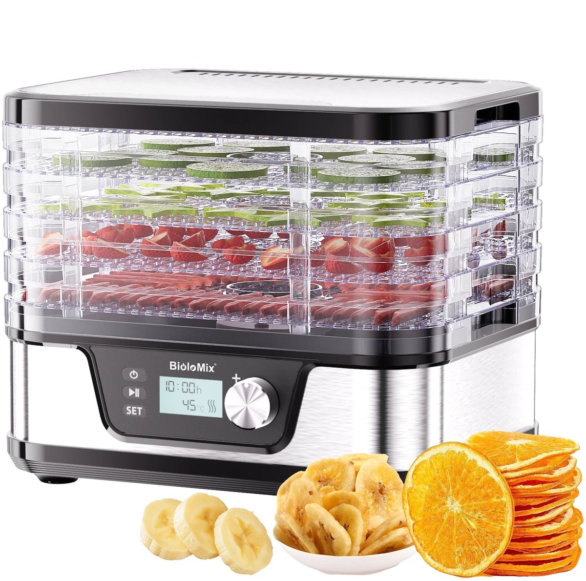 UrbanSelect Voedseldroger 5-laags - Dehydrator - Max Temp 75°C - Timer Tot 24 Uur - 360° heteluchtcirculatie - 10L Capaciteit