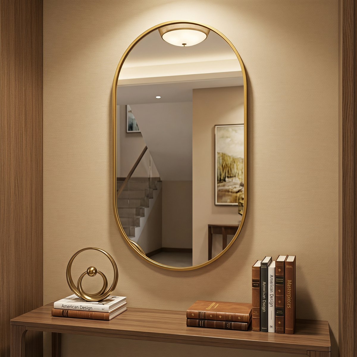 Boogspiegel 50x75 cm - Wandspiegel met goudkleurig frame - Spiegel met afgeronde hoeken - Moderne decoratieve spiegel voor slaapkamer, badkamer en hal