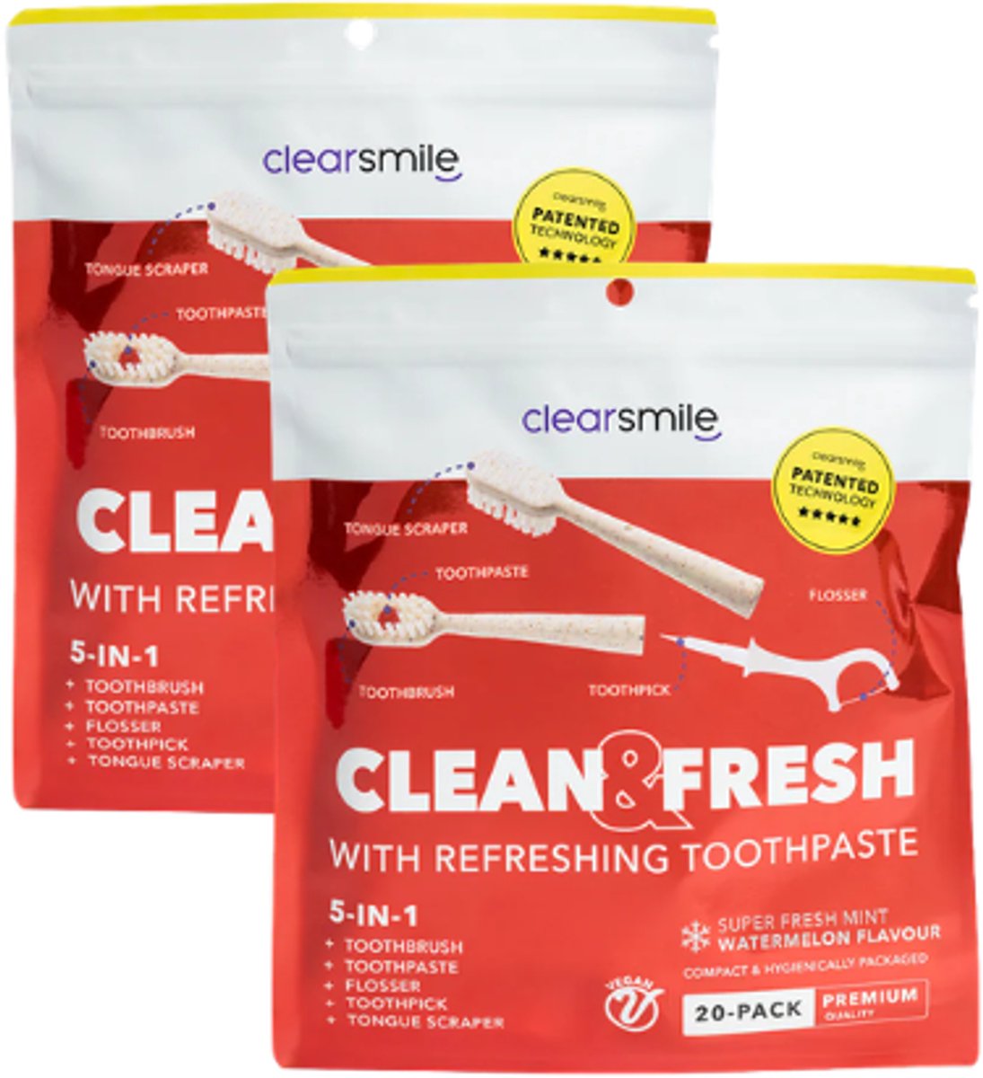 2x Clearsmile 5 in 1 Tooth Brush Clean & Fresh - Watermelon