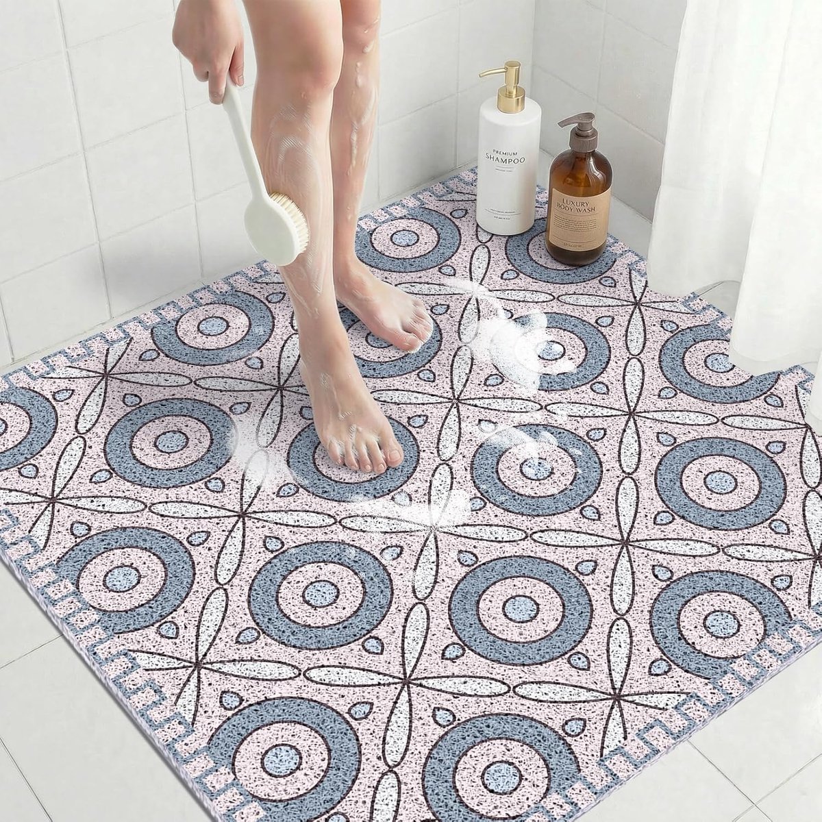 Schimmelwerende vierkante douchemat 60x60 cm, geurloze PVC badmat, sneldrogend, antislip badmat, gemakkelijk schoon te maken
