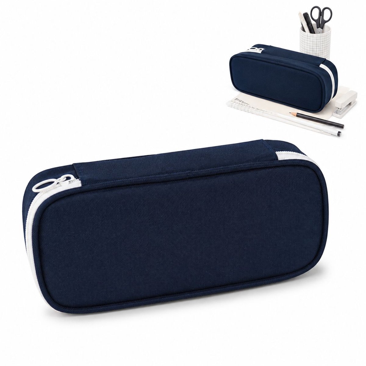 VHV - Etui - Grote Etui - 22x5.5x10 cm - Ruime Pennenzak met Elastische Penhouders - Multifunctionele Etui voor School & Kantoor - Duurzaam Design - Blauw