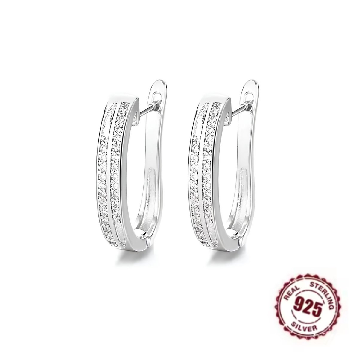Oorbellen - 925 sterling zilver - zilverkleurig - oorring - zirkonia - 22 mm - klapsluiting - buddha stijl - bali stijl