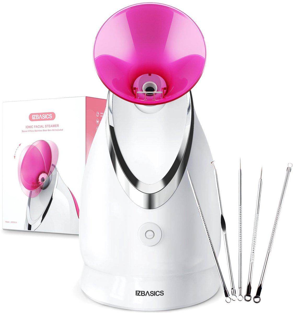 Gezichtsstomer met Nano-Ionische Stoom – 98 ml Gezichtssauna – Snelle Opwarming – 5-delige Huidset – Roze