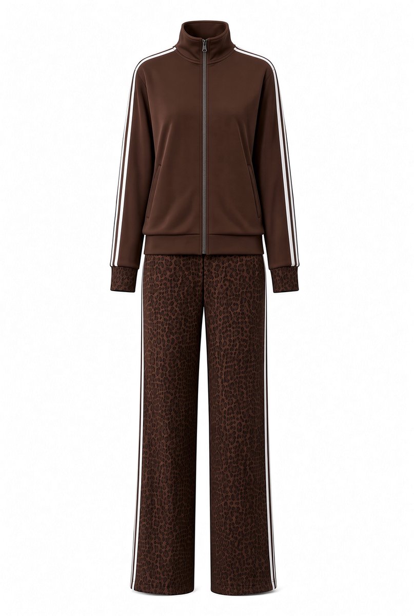 Dames huispak wide leg - Panterprint - Bruin - Maat 42/44