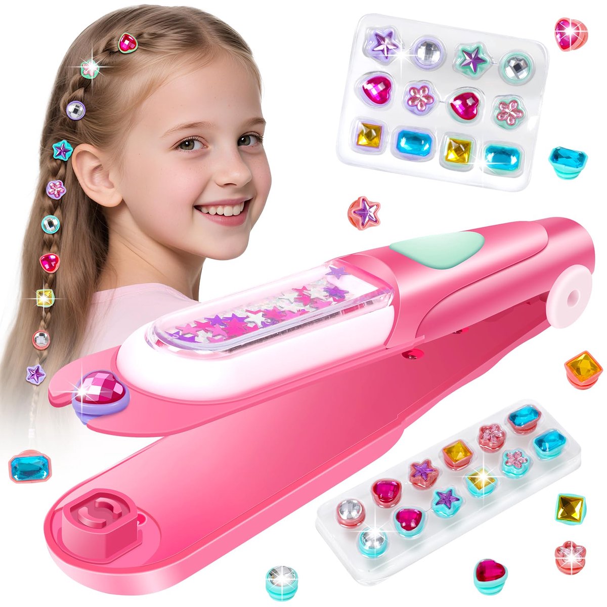 Haarversiering stempelset - Haaraccessoires voor meisjes - Bling haarstylingtool - Herbruikbare glanzende diamanten haarkralen - Knutselhoofdsieraden - Verjaardagscadeaus voor meisjes van 3-12 jaar