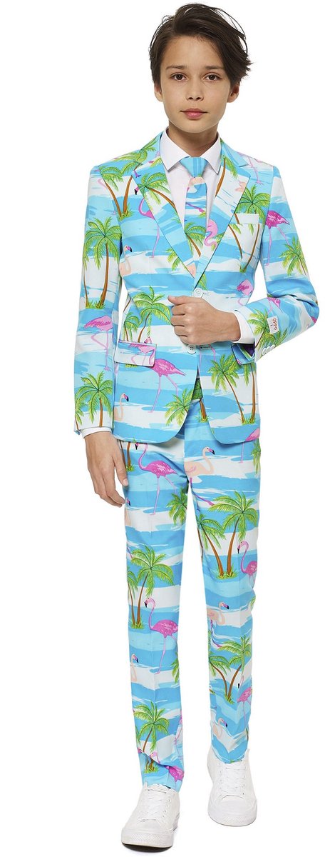 OppoSuits Flaminguy - Jongens Kostuum - Tropisch Zomers pak - Gekleurd - Carnavalskleding - Maat 134/140