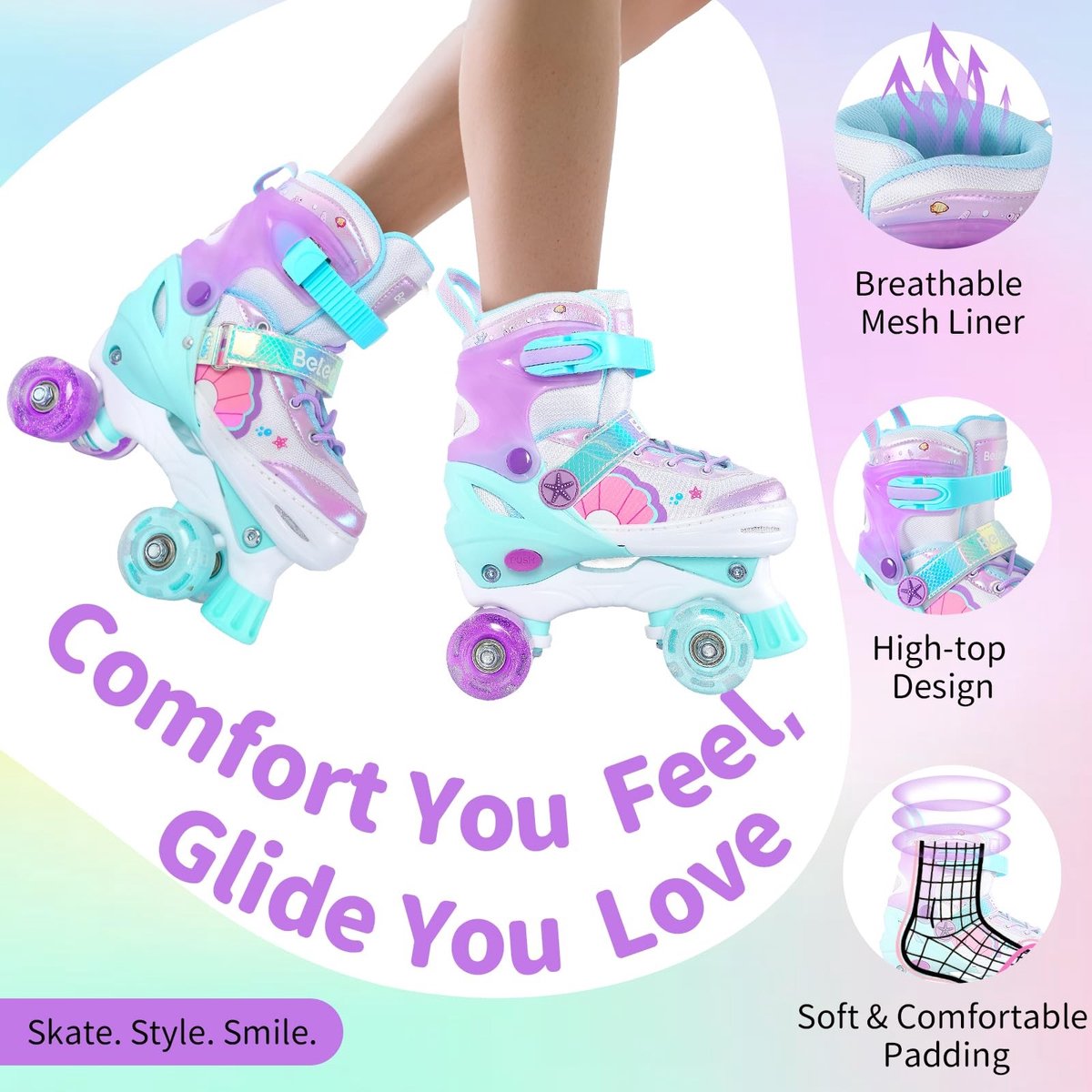 Solidchoice - Verstelbare Roze Roller Skates met LED Wielen voor Kinderen