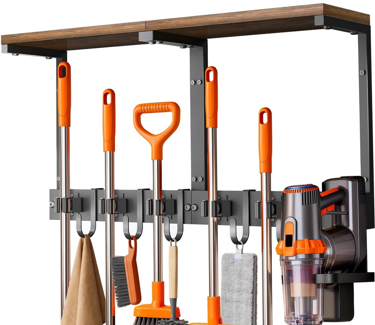 Solidchoice - Wandbeugel voor Bezems met Bovenste Plank van Hout