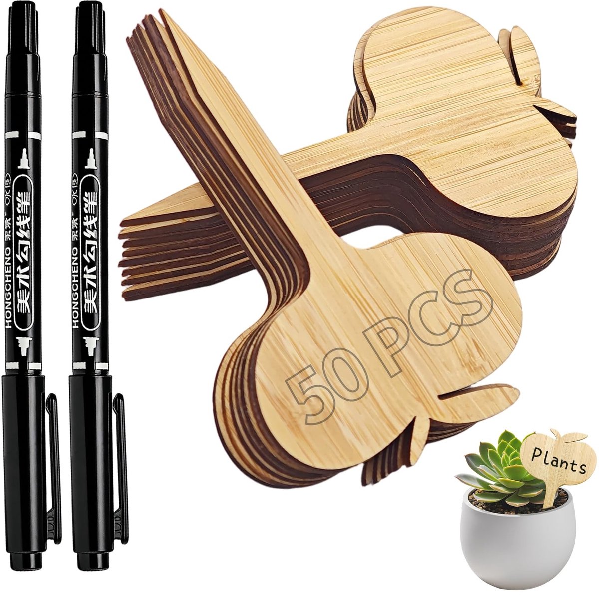 Solidchoice - Set van 50 Bamboe Plantenetiketten met 2 Markers