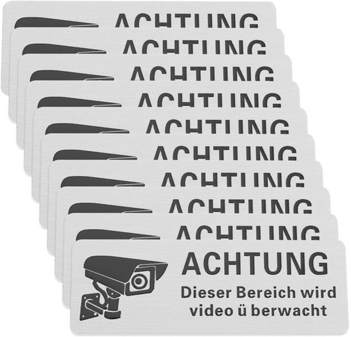 10 stuks aluminium video-bewaking teken 8,5 x 3 cm
