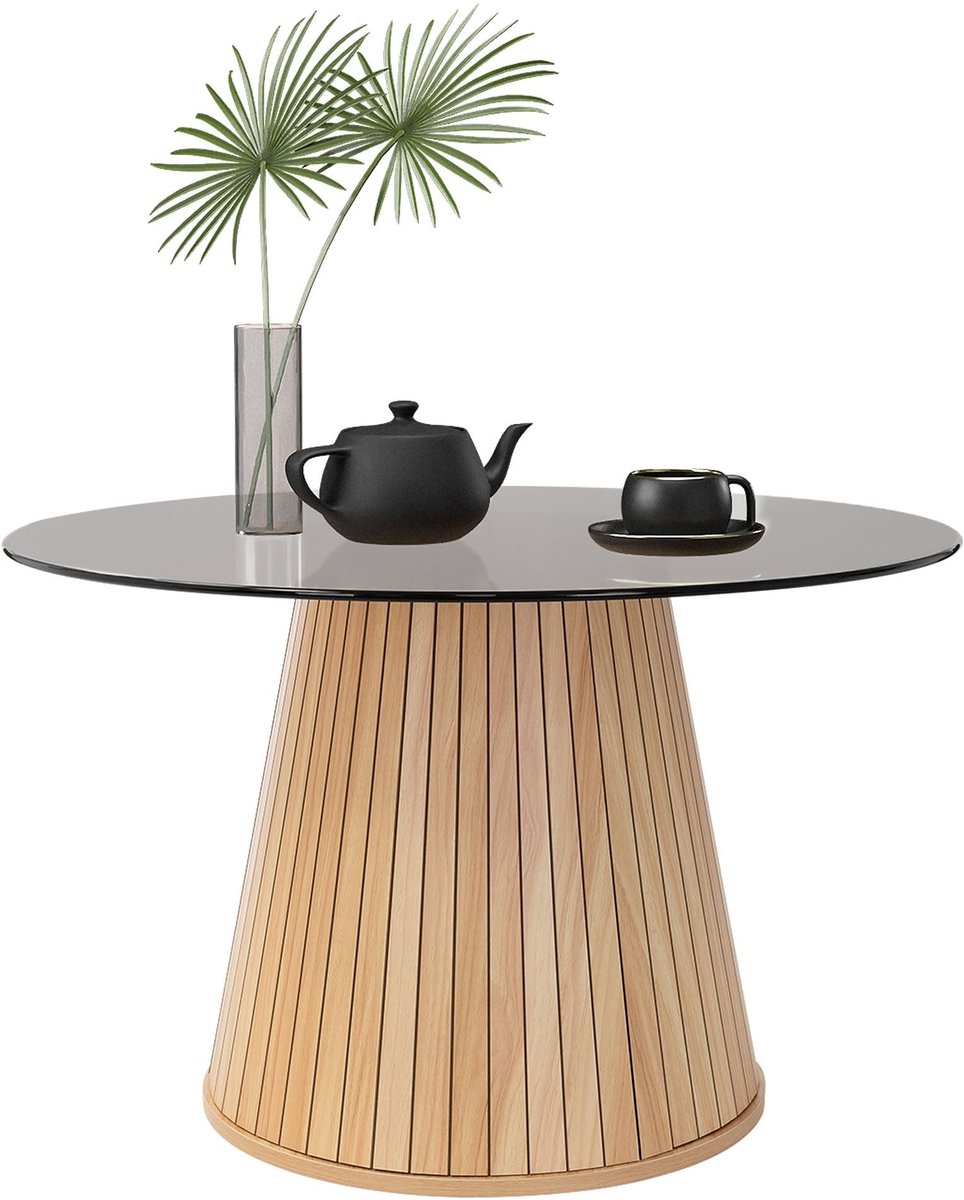 Solidchoice - Multifunctionele Ronde Koffietafel 80 x 80 x 50 cm met Glazen Top