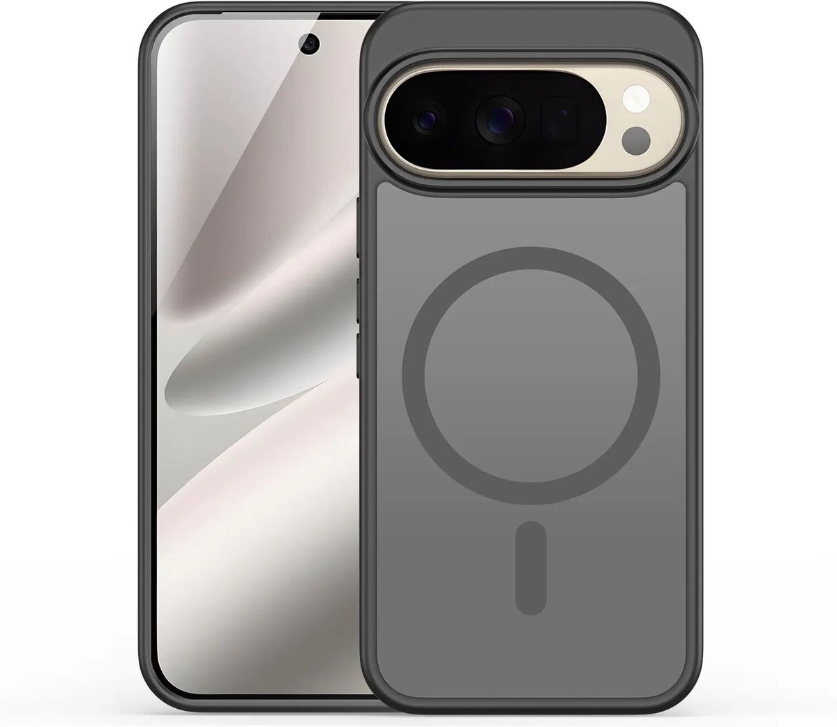 Hoesje voor Google Pixel 11 (Pro) – Hybrid Back Cover - Compatible met MagSafe – Schokabsorberend TPU & Hard PC – Matte Semi Transparante Beschermhoes Zwart