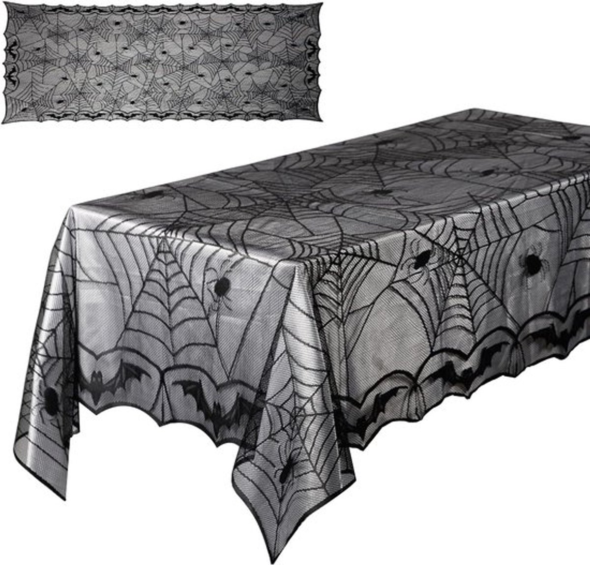 Halloween Tafellaken 48x96 inch met Spinrag Motief voor Binnen en Buiten, Perfect voor Halloween Feesten en Decoraties