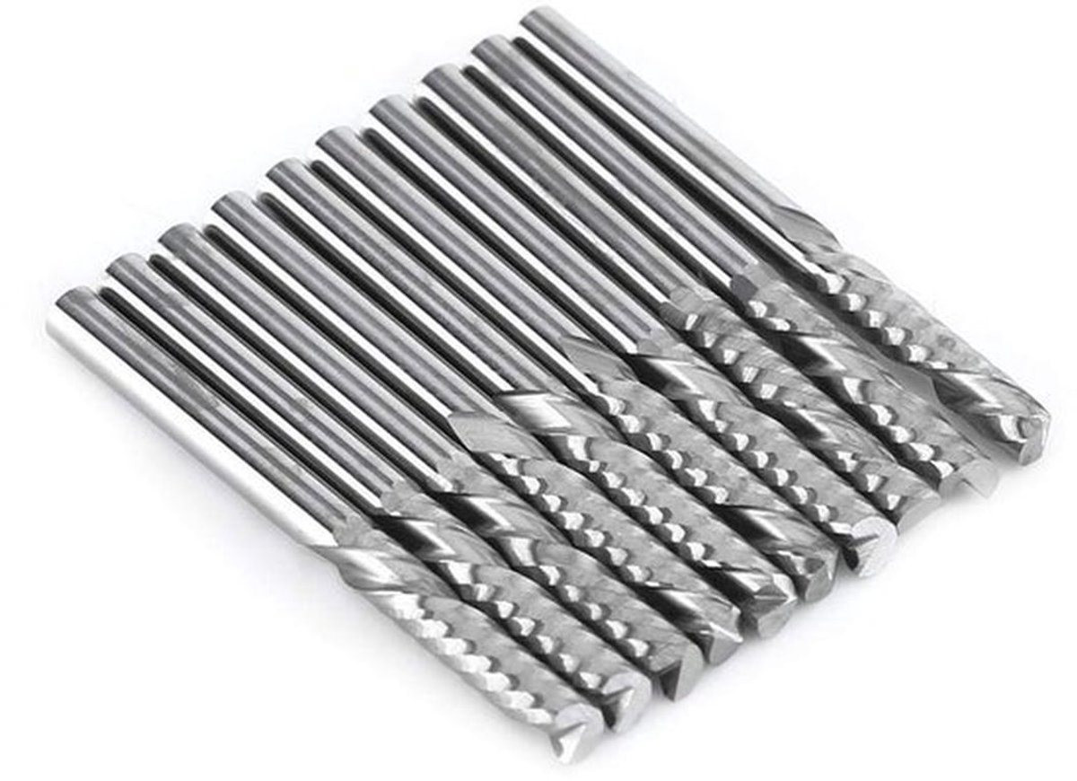 10 Stuks Spiral Frees Cutter met Enkel Fluit voor CNC Router - 4mm Shank Freesaccessoires en Gereedschap voor Precisiewerk