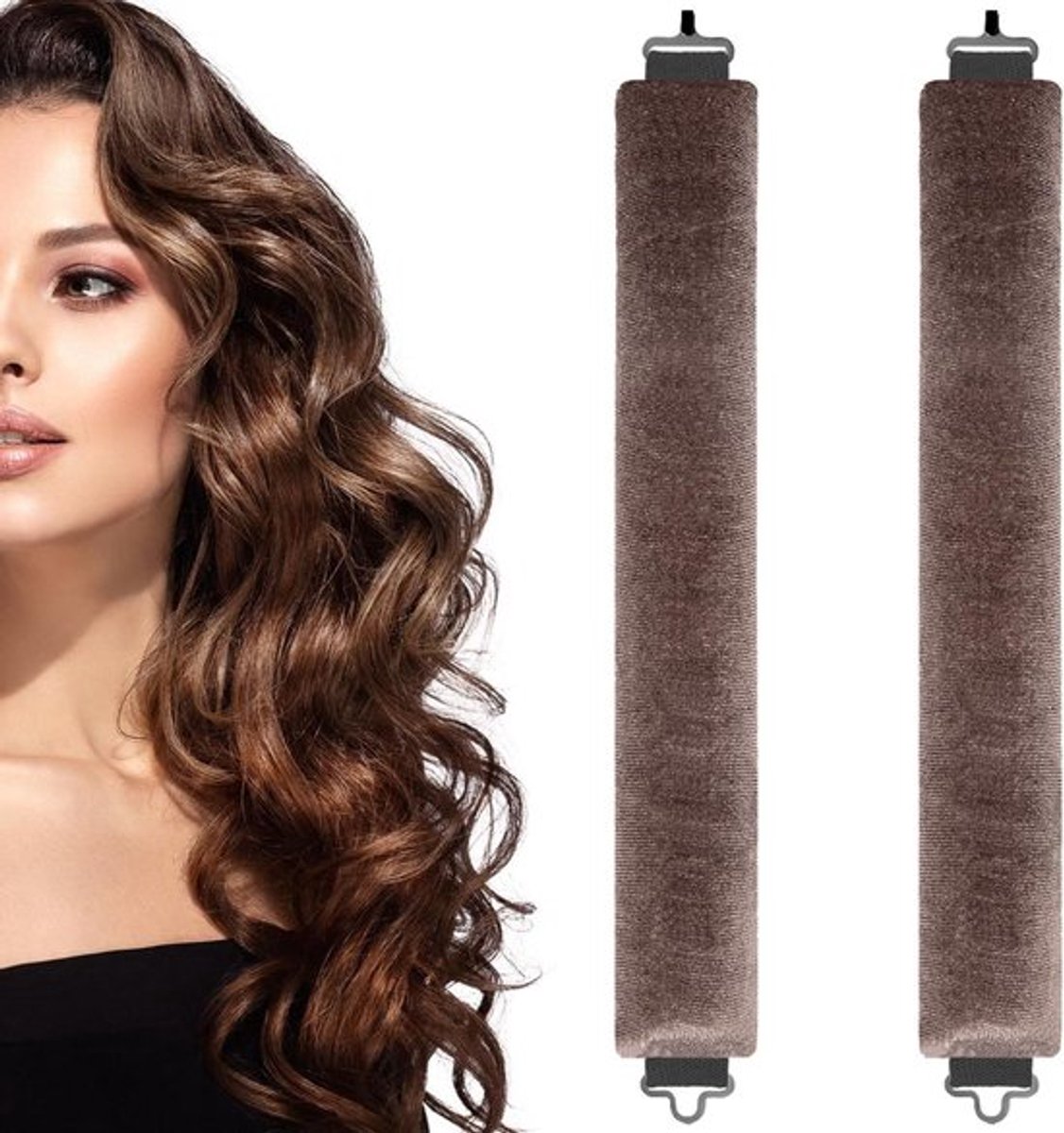 Hitteloze krulspelden voor lang haar - Set van 2 - Bruin - Geen hitte - overnight krullen - Haarrollers met hoofdband