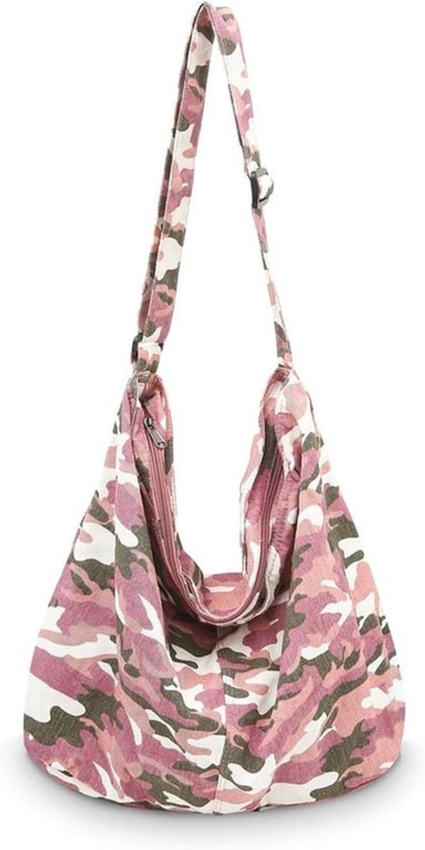 Leopard schoudertas en shopper in Macchiato kleur, grote canvas tas met rits voor dagelijks gebruik